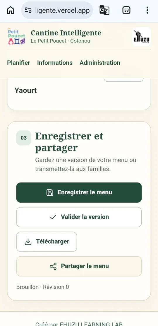 Enregistrement et partage des menus