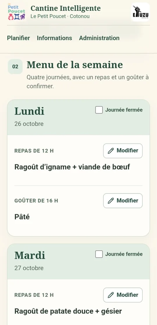 Planification des repas et goûters de la semaine
