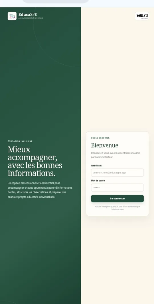 Page de connexion à l’espace sécurisé EducaSPE