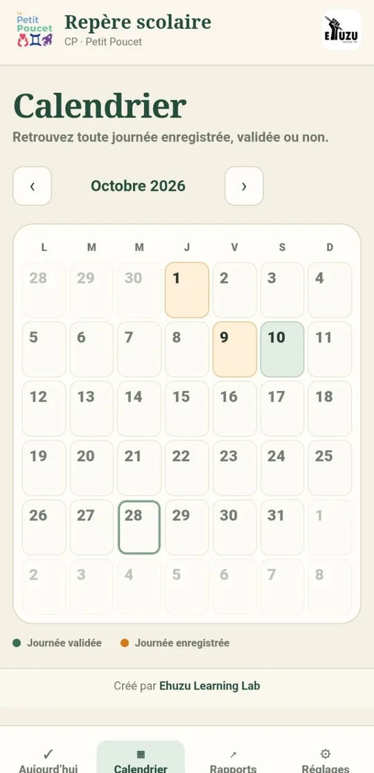Calendrier des journées suivies